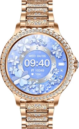 Stijl Ontmoet Slimheid: Knobbout 1.32” Scherm Roségouden Smartwatch met Diamanten – Voor Vrouwen die Stralen! Bluetooth Bellen, Gezondheidstracker & AI Assistent- Roségouden talen band met kristallen + extra siliconen band — thumbnail 4