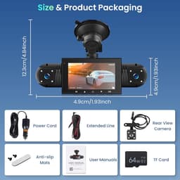 Dashcam voor auto voor en achter – Dual dashcam – Voor- en achtercamera – Autocamera – Full HD dashcam – Dashcam met nachtzicht – Dashcam met bewegingssensor – Groothoeklens – Parkeermodus – Loop recording – Dashcam met SD-kaart — thumbnail 5