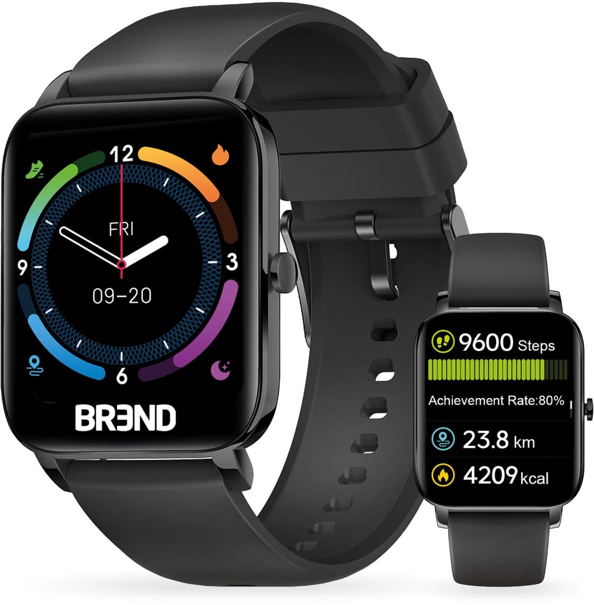 Smartwatch voor Dames en Heren - Stappenteller, Bloeddrukmeter en Hartslagmeter - Sporthorloge - Spatwaterdicht – Zwart - BREND BR-2223 — afbeelding 1