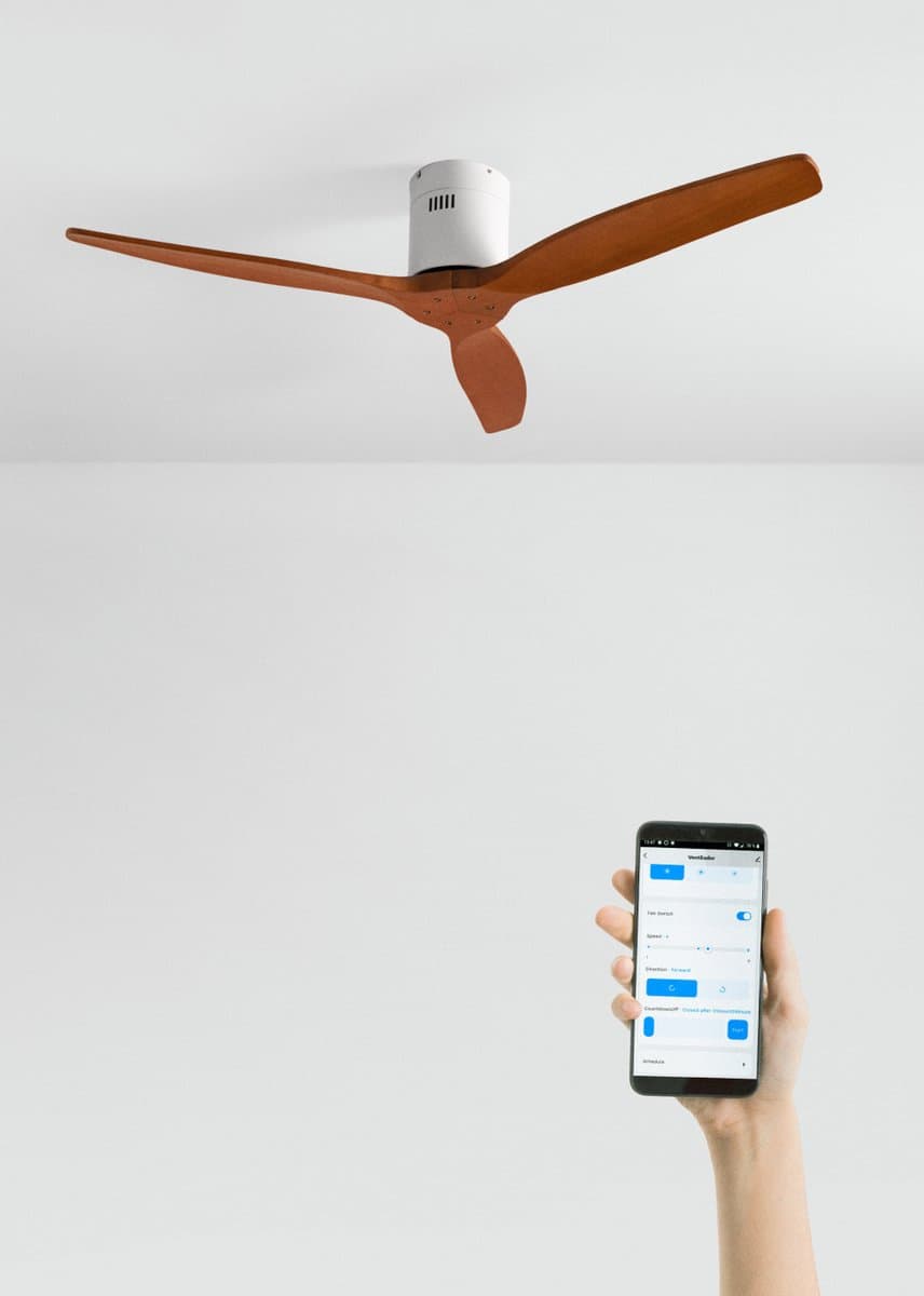 CREATE - Plafondventilator 40W silent 100% hout (Ø132cm) (ruimtes 10m²-25m²) - Wit / Donker hout - Geen licht - WIFI + Afstandsbediening - WIND CALM NATURAL WOOD — afbeelding 1