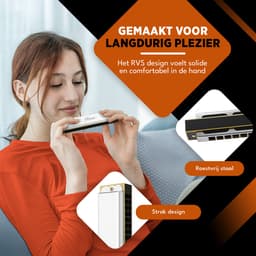 Finesse Mondharmonica - C Majeur - 24 Gaten - met Case - voor Volwassenen & Kinderen - Zilver — thumbnail 5