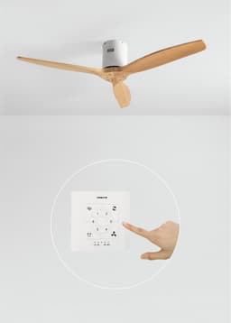 CREATE - Plafondventilator 40W silent 100% hout (Ø132cm) (ruimtes 10m²-25m²) - Wit / Licht hout - Geen licht - Controller voor wandmontage + afstandsbediening - WIND CALM NATURAL WOOD — thumbnail 1