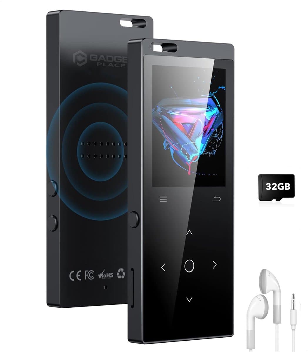 Gadgetplace MP3 speler met Bluetooth 5.2 en 32GB geheugen - Incl. Oordopjes - Met Luidspreker, FM Radio, Spraakrecorder en E-book — afbeelding 1