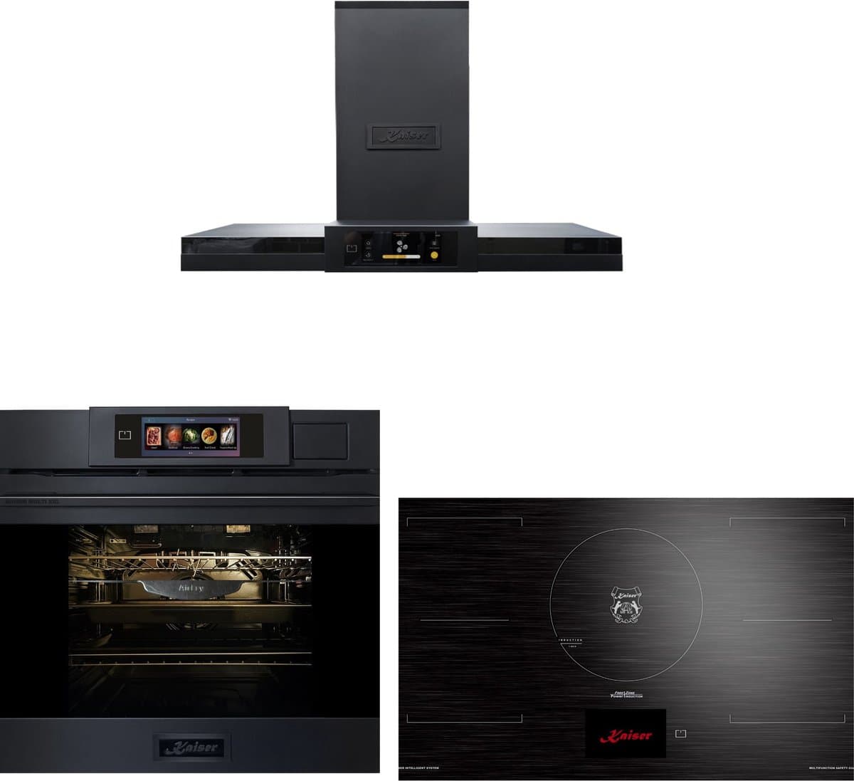 Inbouwoven - KAISER - EH 6341 - XXL Multi 37, multifunctionele - elektrische - stoomoven met stoomreiniging - 60 cm + KCT 9140 FI inductiekookplaat - 90 cm + AT 9342 – Afzuigkap 90 cm, TFT-display, 1100 m³/h — afbeelding 1