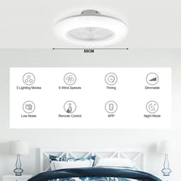 Plafondventilator met verlichting 55cm - Lamp en Afstandsbediening - Plafondlampen met Ventilator & Lamp Met afstandsbediening — thumbnail 2