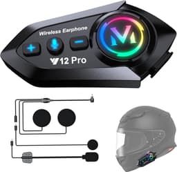 Intercomsysteem voor motorhelm, headset Bluetooth 5.4, motorhelm, paar met dubbele chip voor multitasking audio hoofdtelefoon, 500 m communicatiesysteem, helm, 2 motorrijders, compatibel met alle — thumbnail 1