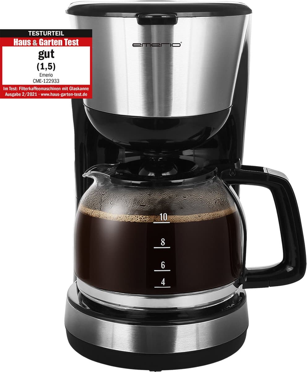 Emerio Koffiezetapparaat met Glazen Kan - 1,25L Filterkoffie - 10 kopjes per keer - Uitneembaar Filter - Non-Drip systeem - 1000W - CME-122933 Zwart — afbeelding 1