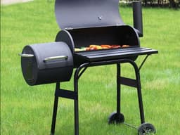 Grote Houtskool Barbecue met Roker – 2-in-1 BBQ & Smoker-grill – Met Deksel, Thermometer, Zijplank & Wielen – Vatmodel –barbecue –bbq houtskool – 51802 — thumbnail 3
