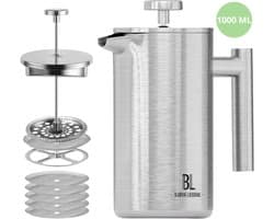 Bjørn Liebdhal Premium Cafetiére, Dubbelwandig, Roestvrij Staal, 1000 ml - French Press Koffiemaker - Geschikt Voor Koffie, Melkopschuimen & Thee