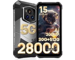 FOSSiBOT F107 Pro Robuuste Smartphone 5G - 30(12+18)GB RAM - 512GB ROM - 200MP AI-Camera - 6,95 inch FHD+ Scherm - 28000 mAh 66 W - IP68 Waterdicht Outdoor Telefoon - Android 15 - WIFI 6 - GPS,NFC,Face ID,OTG - Zwart
