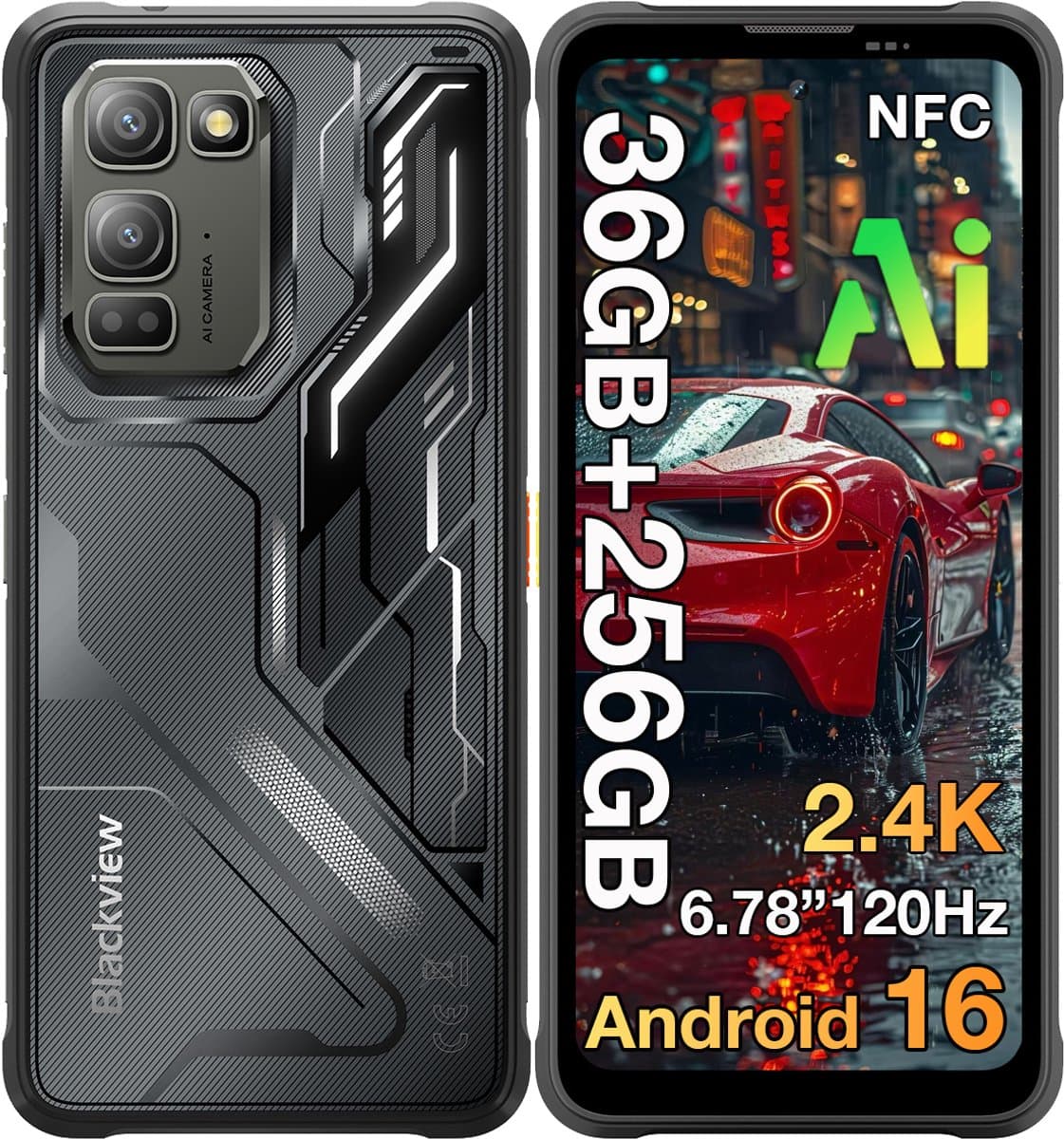 Blackview FORT 5 Robuuste Smartphone - 36GB RAM+256GB ROM - 5000 mAh 33W - 6,78 inch 120Hz - Android 16 - Dual SIM 4G - 108MP+50MP AI-Camera - IP68/IP69K Outdoor Telefoon - Nachtzicht, NFC, GPS,OTG, FM - Zwart — afbeelding 1