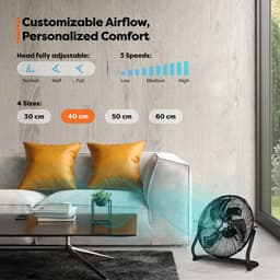AERSON vloerventilator 40 cm | waaier met drie standen 75W | staande ventilator | hoge luchtstroom | robuuste metalen uitvoering | hellingshoek ca. 110 graden — thumbnail 4