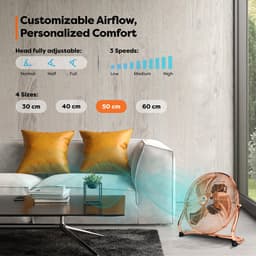AERSON vloerventilator 50 cm | waaier met drie standen 120W | staande ventilator | hoge luchtstroom | robuuste metalen uitvoering | hellingshoek ca. 110 graden — thumbnail 3