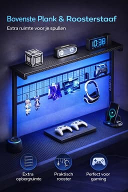 Gaming Hoekbureau L-vorm 130×100 cm – LED-verlichting, 2× Stopcontact & 2× USB, Omkeerbaar Ontwerp – Met 4 Laden, Bovenplank met Pegboard, CPU-houder & Hoofdtelefoonhaak – Koolstofvezel Look, Zwart — thumbnail 4