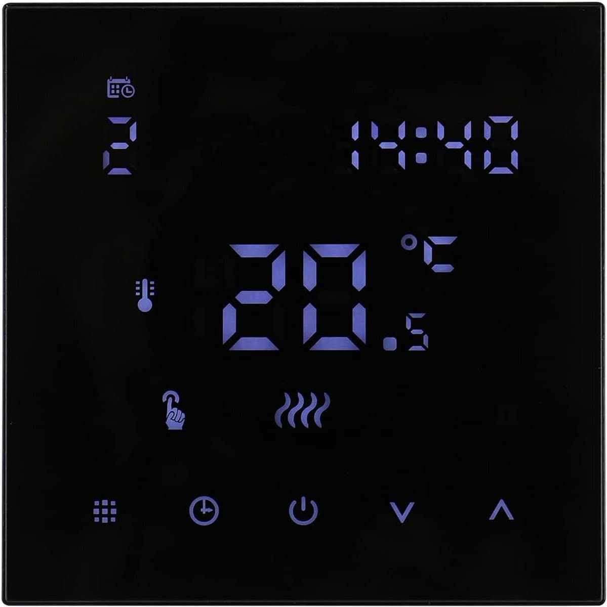 Programmeerbare digitale thermostaat voor vloerverwarming met wekelijks schema en LCD touchscreen — afbeelding 1