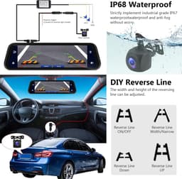 Dashcam – Achteruitkijkspiegel – Auto Camera – Recorder – Dashcam Voor Auto – 9,66 Inch IPS Touchscreen – Draadloze CarPlay & Android Auto – Waterdichte Achtercamera – Nachtzicht – Looprecording – Parkeermonitor — thumbnail 4