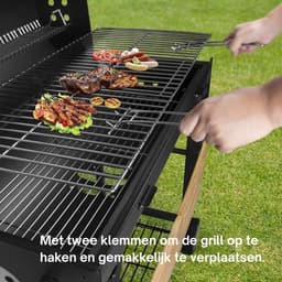 Barbecue Houtskool Wagenmodel Met Groot Grillrooster 75x39 cm – BBQ Met Ingebouwde Thermometer & Hittebestendige Chroomkleur – Houtskool Grill Met 2 Inklapbare Zijplanken & Wielen | Geschikt Voor 8-10 Personen — thumbnail 5