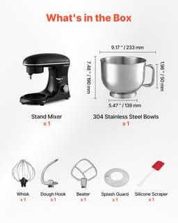VEVOR Keukenmachine Elektrische Deegmixer 5,68L 1400W Zwart Standmixer — thumbnail 3