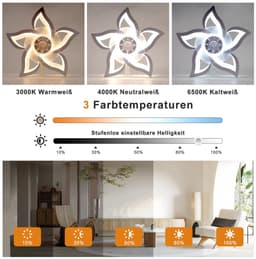 Glitzerlife - Plafond ventilator met verlichting - Dimbare LED ventilator lamp plafond - Stille plafondventilator - 3 kleurtemperaturen - 6 windsnelheden - Timer & nachtmodus - Ø62cm - Wit - Plafondlampen met ventilator woonkamer slaapkamer — thumbnail 5
