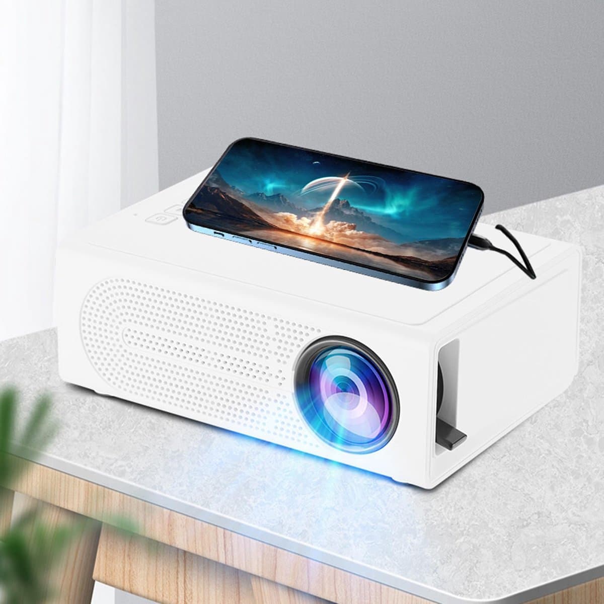 Wit Mini Projector 1080p HD - Draagbare thuisbioscoop met afstandsbediening, Geschikt voor binnen en buiten, HDMI & USB compatibel — afbeelding 1