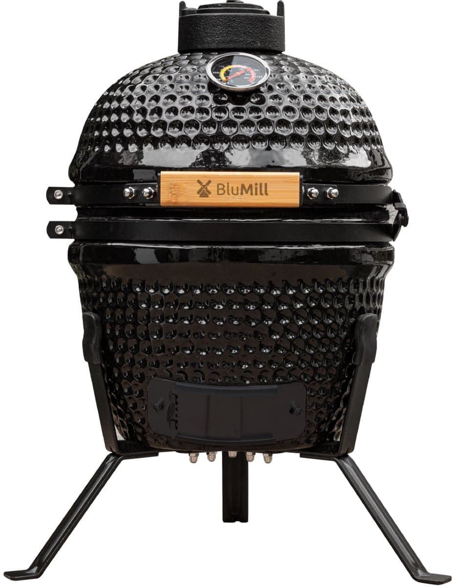 BluMill Kamado BBQ Egg - Kamado 13 Inch - Houtskoolbarbecues - Vaderdag Cadeau - Zwart - Ø 27 cm - Vrijs van PFAS- houdende anti-aanbaklaag - Houtskoolbarbecue Met Thermometer — afbeelding 1
