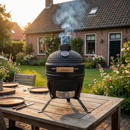 BIGHORN Kamado BBQ 27 cm – Mat Zwart –13 Inch Houtskool Barbecue - Keramische Houtskool BBQ – Inclusief Pizzasteen – Kamado Grill voor Grillen, Roken & Bakken – Met Thermometer – Compact voor Balkon en Tuin — thumbnail 4