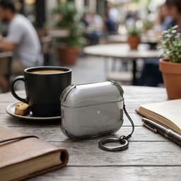 Grijs transparant hoesje voor oordopjes met sleutelring – schokbestendige beschermhoes geschikt voor AirPods 4 — thumbnail 5