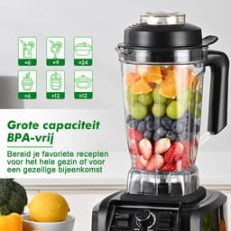 Krachtige Blender - Keukenmachine - Smoothies Maken - 1500 Watt Vermogen - 2 Liter Inhoud - Zwart — thumbnail 5