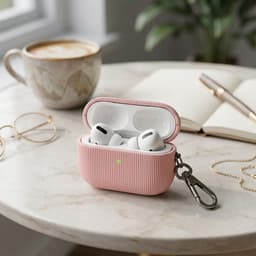 Luxe geribd hoesje voor oordopjes – Vertical Stripe design met sleutelhaak, geschikt voor AirPods Pro 3 (Roze) — thumbnail 2