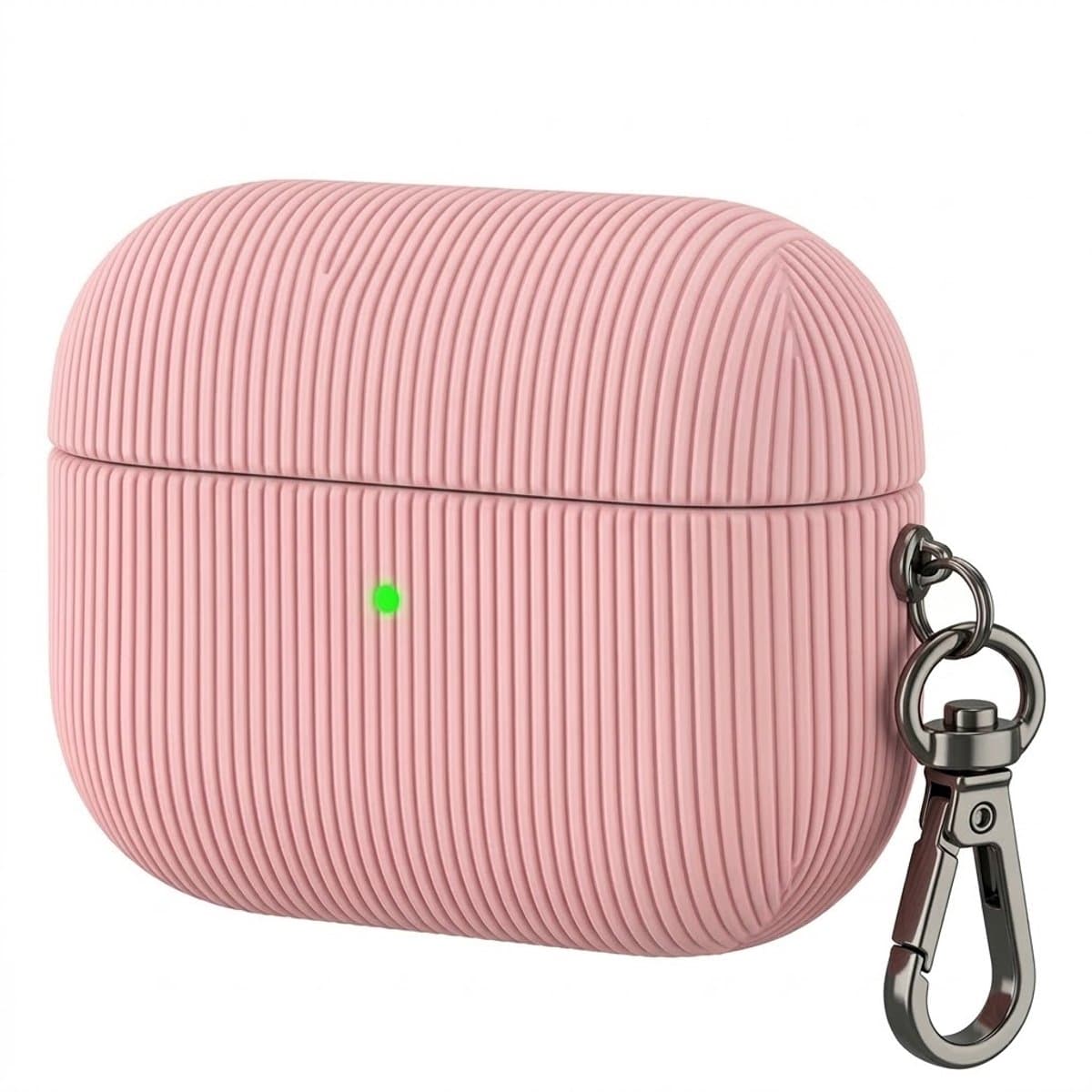 Luxe geribd hoesje voor oordopjes – Vertical Stripe design met sleutelhaak, geschikt voor AirPods Pro 3 (Roze) — afbeelding 1