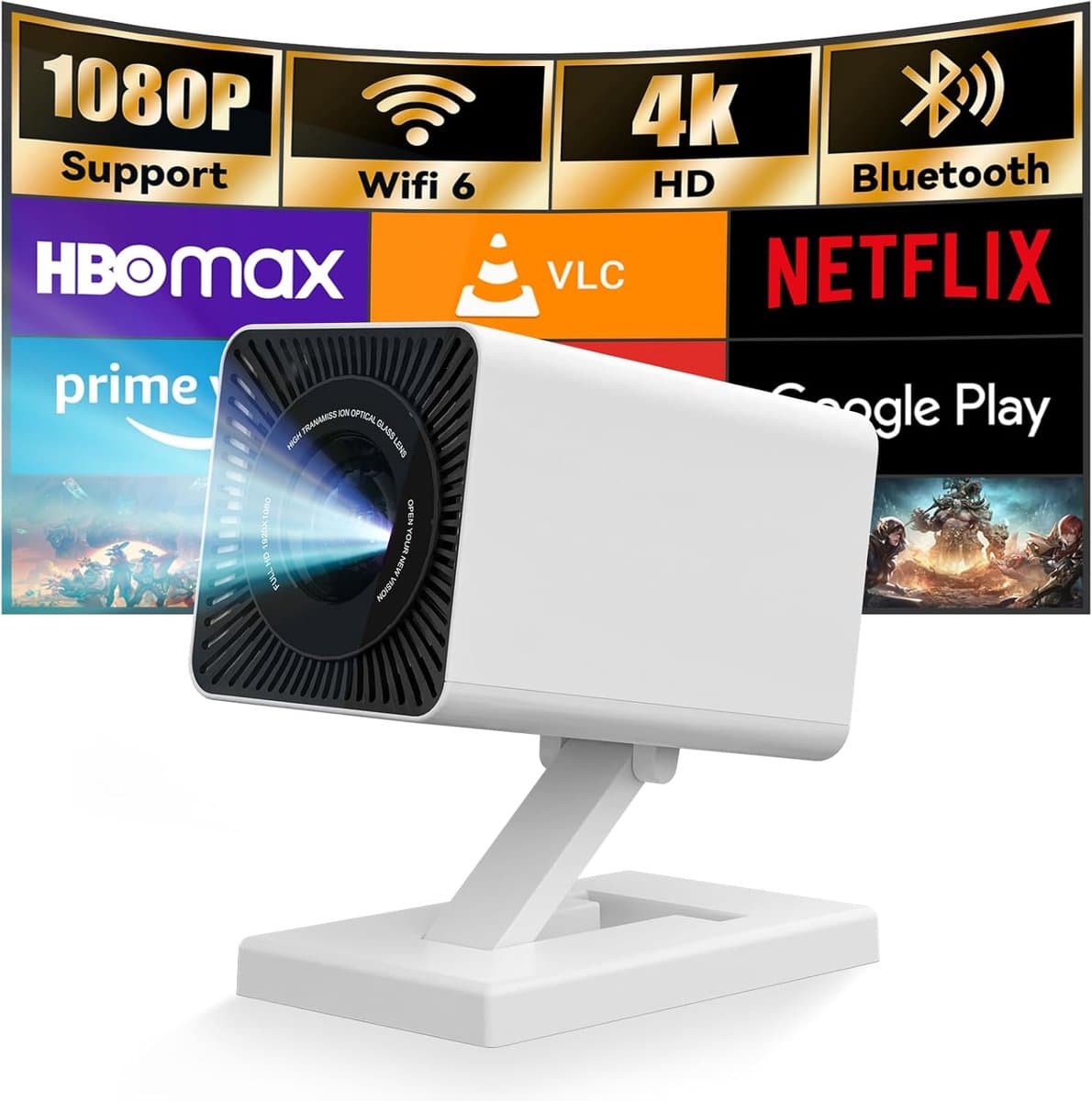 Hotlight Mini Beamer - Home Cinema - Projector - Android 11.0 - WiFi 6 & Bluetooth 5.2 - 4K Beeldkwaliteit - Projector Scherm - Wit — afbeelding 1