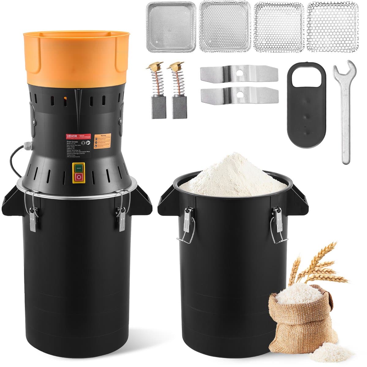 VEVOR Elektrische Graanmolen 25 Liter, Specerijenmolen 600 W, Specerijenmolen met Gegalvaniseerde en Scherpe Messen, Verpulveraar voor Droge Granen, Specerijen, Muesli, Koffie, Maïs 390x320x815 Mm — afbeelding 1