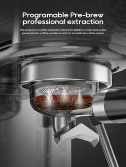 NaevaMi Espressomachine - Koffiezetapparaat - Koffiemachines - Koffieapparaat - Semi Automatisch - Chroom - 20 Bar - Temperatuur Instelbaar - Hoogwaardige RVS Behuizing - 5-10 Kopjes - 51mm Portafilter — thumbnail 4
