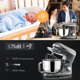 Aurixi® Mixer met Mengkom - Keukenmachine - Keukenrobot - Inclusief Extra Accessoires - Antraciet- ‎43cm x 36cm x 27cm; 6.58 kg — thumbnail 4