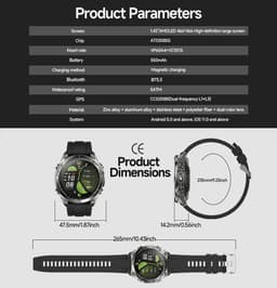 WizBay Premium Select® GPS Smartwatch 1.43” AMOLED 466x466 – Dual L1+L5 GPS – 2GB Geheugen – Offline Kaarten – 5ATM Waterdicht – LED Zaklamp – ChatGPT AI Assistant – Bluetooth Bellen – O2, Hartslag, Slaap - 178+ Sport Modi - Zwart — thumbnail 2