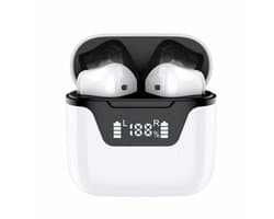 AUDEX Draadloze Bluetooth Oordopjes met Display – Semi In-Ear Earbuds – LED Batterij Indicator – USB-C Oplaadcase – Geschikt voor iPhone & Android – Wit