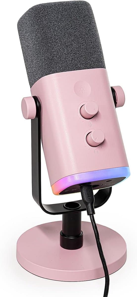 FIFINE AM8 - Gaming Microfoon Dynamische - Podcast Streaming PC PS4 PS5 - Ruisonderdrukking - Touch Mute Knop - USB RGB - Roze — afbeelding 1