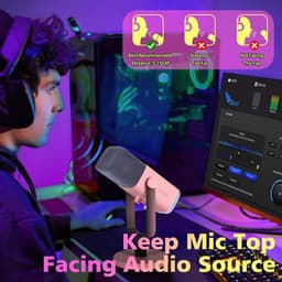 FIFINE AM8 - Gaming Microfoon Dynamische - Podcast Streaming PC PS4 PS5 - Ruisonderdrukking - Touch Mute Knop - USB RGB - Roze — thumbnail 4