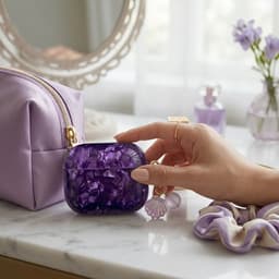 Paars transparant parelmoer hoesje voor oordopjes dames met schelp hanger en clip geschikt voor AirPods Pro 3 hardcase beschermhoes — thumbnail 4