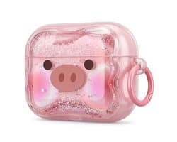 Roze transparant hoesje voor oordopjes dames met varkentje print geschikt voor AirPods Pro 2 siliconen soft case beschermhoes met clip