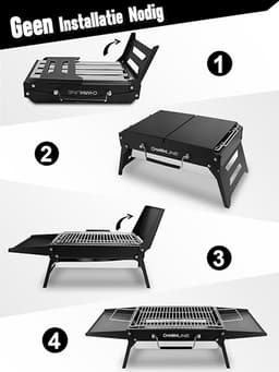 Opvouwbare Houtskool BBQ Grill – Compacte Draagbare Barbecue 34×23 cm – Camping Grill voor Strand, Picknick en Tuin – Stalen Mini BBQ voor 3 Personen — thumbnail 5