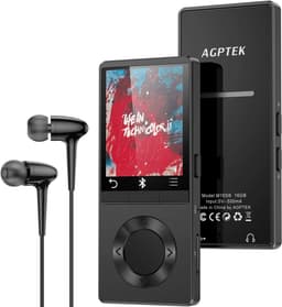 AGPTEK 16GB Bluetooth 4.0 MP3-luidspreker met aanraaktoetsen, metalen muziekspeler voor sport, aparte volume-/vergrendelingsknop, ondersteunt geheugenkaarten tot 128 GB (niet meegeleverd), zwart — thumbnail 1