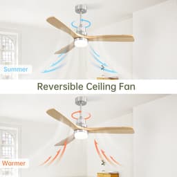 Plafondventilator 132 cm met dimbare LED - 6 snelheden - 3 houten bladen - omkeerbare DC-motor - afstandsbediening - slaapkamer — thumbnail 3