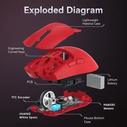 ATTACK SHARK X11 - RGB Gaming Muis - Magnetisch Oplaaddock - PAW 3311 Sensor - 59g Lichtgewicht - Bedraad + 2.4G + BT - 22.000 DPI - Rood — thumbnail 2