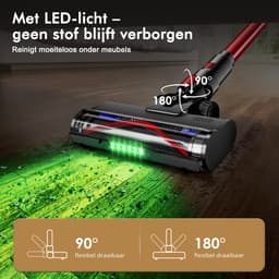 Hiaonyx steelstofzuiger - 9-in-1 steelstofzuiger draadloos - 75000pa - Met dierenborstel - LED Groene Stofdetectielamp - Geschikt voor Tapijten - Harde Vloeren en Dierenharen - 2-liter stofopvangbox - Rood — thumbnail 2