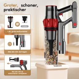 Hiaonyx steelstofzuiger - 9-in-1 steelstofzuiger draadloos - 75000pa - Met dierenborstel - LED Groene Stofdetectielamp - Geschikt voor Tapijten - Harde Vloeren en Dierenharen - 2-liter stofopvangbox - Rood — thumbnail 5