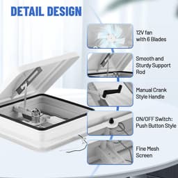 Dakventilator Camper - Ventilator Caravan - Frisse Lucht - Stil Toerental Instelbaar - 14 Inch - Wit — thumbnail 3