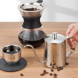 QTTVBTNA – 1 Stuk Koffieketel 600 ml RVS – Schwanenhals Waterketel met Smalle Lange Tuit – Cafetieres – Handmatige Koffiekan voor Precisie Schenken – Geschikt voor Filterkoffie, Drip Coffee, Thuis, Reizen en Outdoor Camping – Zilver — thumbnail 2