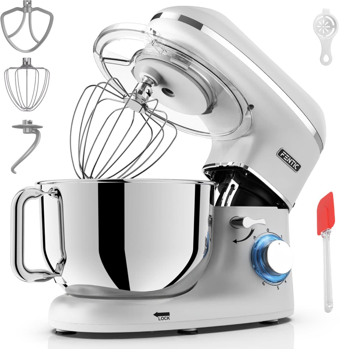Fentic Keukenmachine - 2000W - RVS Mengkom (6,2 L) - Keukenrobot - Foodprocessor - Mixer met Garde, Deeghaak en Menghaak - Incl. extra Accessoires - Zilver — afbeelding 1