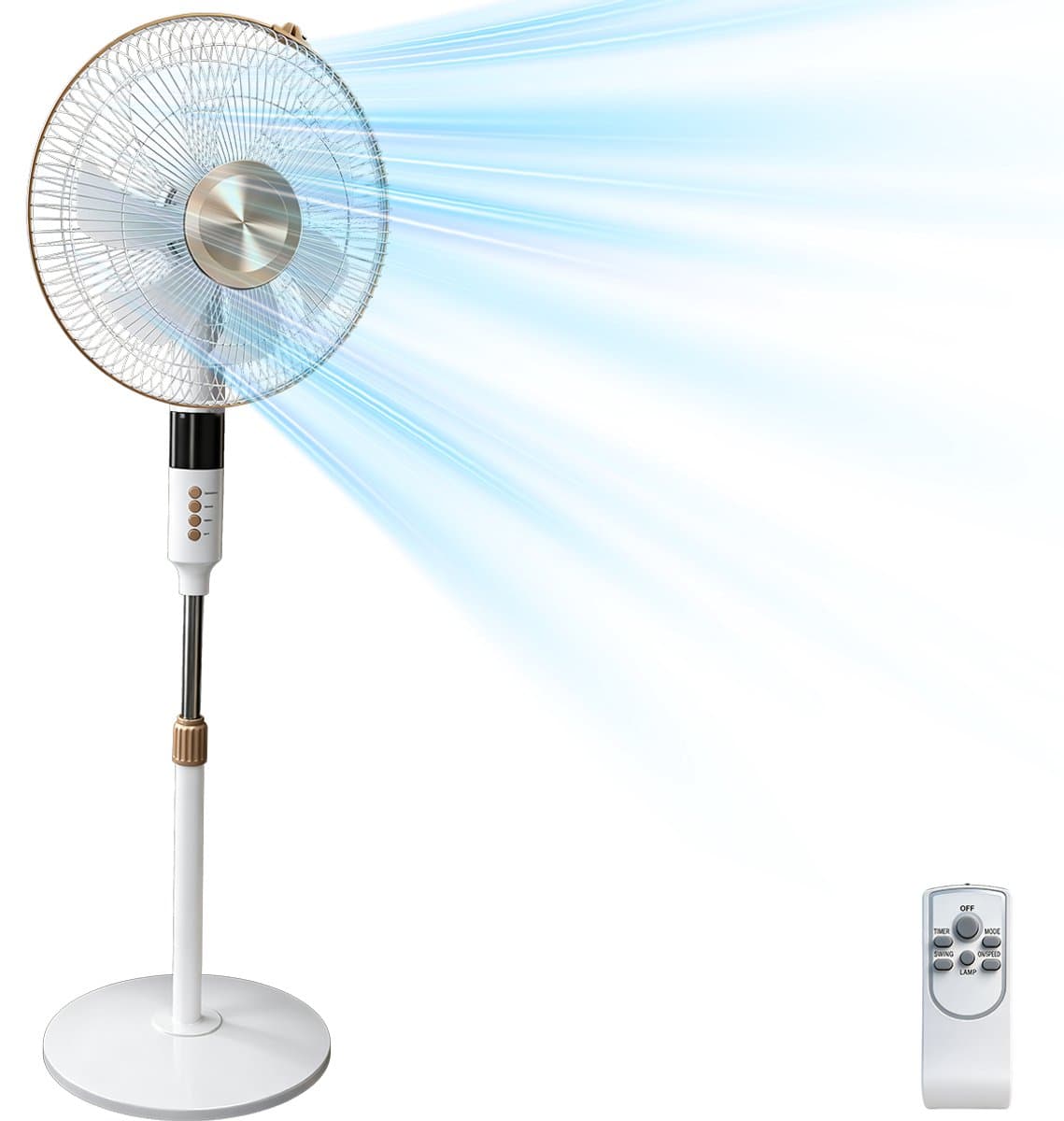 Staande ventilator 60W - Statiefventilator met 3 Snelheden - Vloerventilator met met Afstandsbediening - Stille Ventilator in Hoogte Verstelbaar 110 tot 125 cm - Timer - Kantelbaar en Oscillerend - 53dB - Wit — afbeelding 1